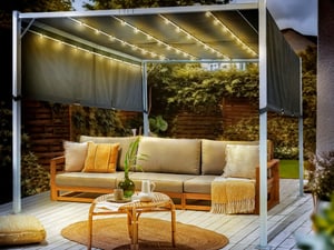 Pergola mit LED-Beleuchtung Stahl grau 310 x 310 cm PARGA