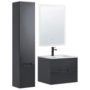 Meuble de salle de bain avec miroir et lavabo noir TUDELA