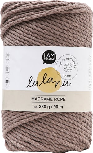 Macrame Rope coffee, Lalana Knüpfgarn für Makramee Projekte, zum Weben und Knüpfen, Braun, 3 mm x ca. 90 m, ca. 330 g, 1 gebündelter Strang