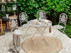 Salon de jardin bistrot table et 4 chaises en acier blanc cassé BIVIO