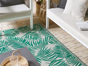 Tapis extérieur vert émeraude au motif feuilles de palmier 120 x 180 cm KOTA