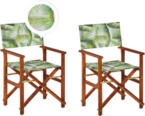 Lot de 2 chaises de jardin bois foncé à motif feuilles tropicales/crème CINE