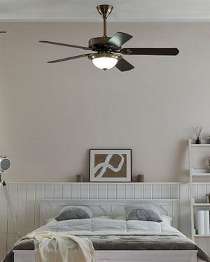 Ventilateur de plafond effet bois foncé et doré avec lampe BEGEJ