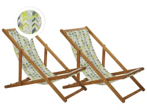 Chaise longue bois acacia marron clair textile blanc / jaune motif zigzag 2pcs ANZIO