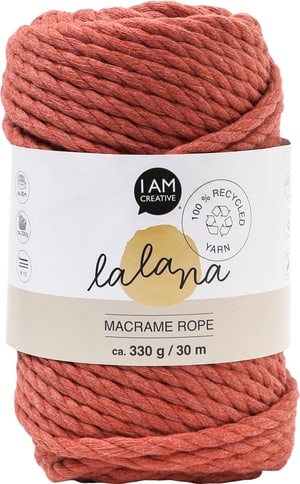 Macrame Rope rusty, Lalana fil à nouer pour projets de macramé, pour tisser et nouer, rouge rouille, 5 mm x env. 30 m, env. 330 g, 1 écheveau en botte
