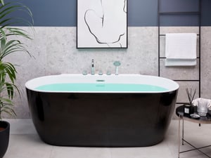 Badewanne freistehend schwarz mit Armatur oval 170 x 80 cm ROTSO