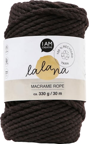 Macrame Rope brown, fil à nouer Lalana pour projets de macramé, pour tisser et nouer, brun, 5 mm x env. 30 m, env. 330 g, 1 écheveau en faisceau