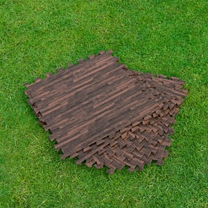 Set di piastrelle di protezione per pavimento della piscina 12 pezzi á 50 x 50 cm, effetto legno