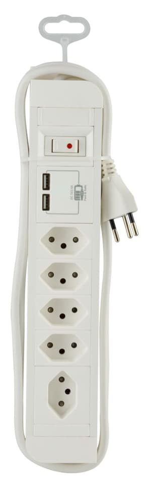 Power Strip COMBO (USB, 5x T13, 2x USB-A - max. 2.4A, câble de 1.5m) – blanc