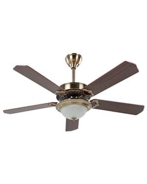 Ventilateur de plafond effet bois foncé et doré avec lampe BEGEJ