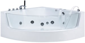 Whirlpool Badewanne weiss Eckmodell mit LED 190 x 135 cm MARINA