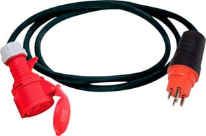 Câble d‘adaptateur pour utilisation à l’extérieur, système de connexion CH IP55, prise CEE, fiche T25, câble 1.5m H07RN-F 5G2.5, noir