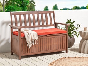 Gartenbank Akazienholz dunkelbraun 120 cm mit Stauraum Auflage terracotta SOVANA