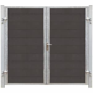 Porte Futura double WPC 197x180cm+16cm poteaux gris ardoise / galvanisé à chaud