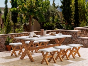 Set da giardino tavolo e 6 sgabelli in fibra di cemento bianco OLBIA