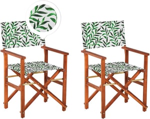 Lot de 2 chaises de jardin bois sombre et crème à motif feuilles CINE