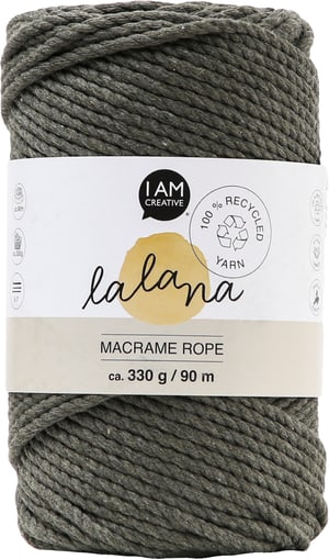 Macrame Rope khaki, Lalana Knüpfgarn für Makramee Projekte, zum Weben und Knüpfen, Erdfarbe, 3 mm x ca. 90 m, ca. 330 g, 1 gebündelter Strang