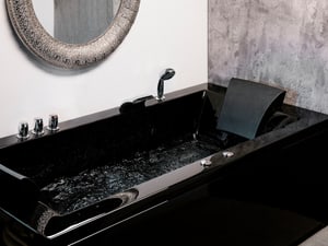 Whirlpool-Badewanne schwarz mit LED links 183 x 90 cm VARADERO
