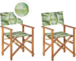 Lot de 2 chaises de jardin bois clair et crème à motif feuilles tropicales CINE