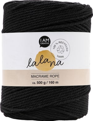 Macrame Rope black, filato per macramè Lalana per lavorazioni in macramè, intrecci e annodature, nero, 2 mm x ca. 160 m, ca. 500 g, 1 gomitolo