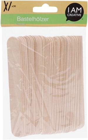 Bastelhölzer nature, Holzstäbchen mit runden Enden, Braun, 150 x 20 mm, 36 Stück