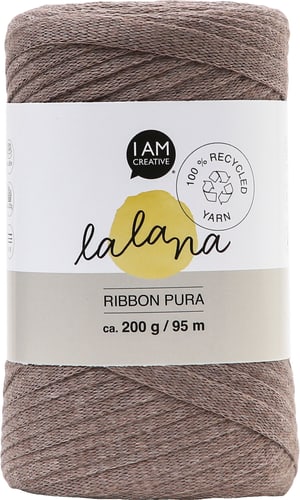 Ribbon Pura coffee, filato a nastro Lalana per uncinetto, maglia, annodatura e macramè, marrone, ca. 8 x 1 mm x 95 m, ca. 200 g, 1 gomitolo