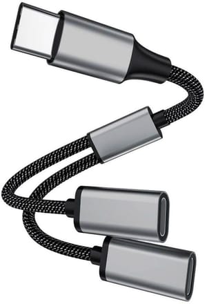 USB 2.0-Y-Kabel textil USB C - 2x USB C 0.2 m