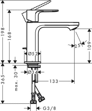 Rebris E Mitigeur de lavabo 110 CoolStart avec tirette et vidage