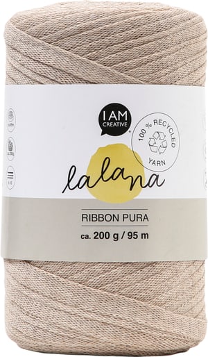 Ribbon Pura beige, Lalana fil à ruban pour crochet, tricot, nouage &amp; projets macramé, beige, env. 8 x 1 mm x 95 m, env. 200 g, 1 écheveau