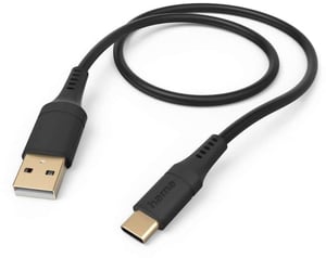 Flexible, USB-A - USB-C, 1,5 m, silicone, noir