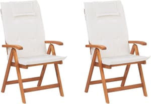 Set di 2 sedie da giardino in legno di acacia con cuscini bianco sporco JAVA
