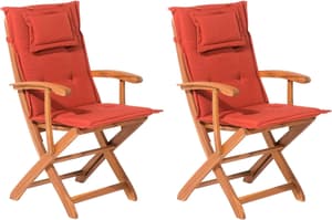 Lot de 2 chaises de jardin avec coussin rouge brique MAUI
