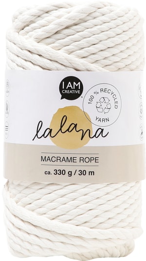 Macrame Rope cream, fil à nouer Lalana pour projets de macramé, pour tisser et nouer, couleur crème, 5 mm x env. 30 m, env. 330 g, 1 écheveau en faisceau