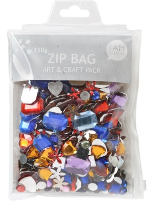 Set di pietre preziose in sacchetto con zip, strass in molti colori e forme diverse, multicolore, circa ø 9 a 25 mm, 150 g