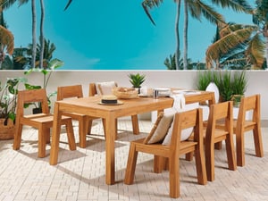 Ensemble de jardin table et 6 chaises en bois acacia clair LIVORNO