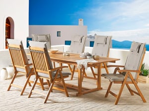Gartenmöbel Set Akazienholz 6-Sitzer rechteckig Auflagen grau-beige JAVA
