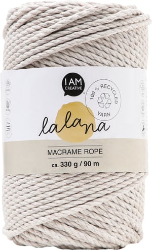 Macrame Rope stone, fil à nouer Lalana pour les projets de macramé, pour le tissage et le nouage, gris, 3 mm x env. 90 m, env. 330 g, 1 écheveau en faisceau