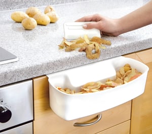 Bac de collecte pour déchets de cuisine avec spatule blanc