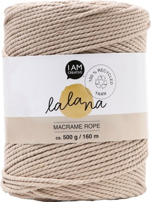 Macrame Rope beige, Lalana Knüpfgarn für Makramee Projekte, zum Weben und Knüpfen, Beige, 2 mm x ca. 160 m, ca. 500 g, 1 gebündelter Strang