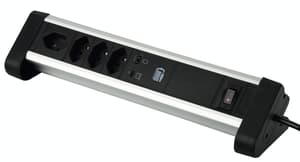 Power Strip ALU (4xT13, 1x USB-C, 65W, 1x USB-A, avec montage fixe sur table) – noir