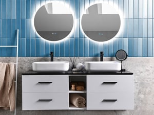 Double lavabos avec miroirs et rangement blanc PILAR