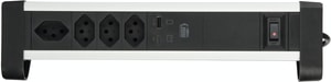 Bandeau de prises de bureau ALU, 4xT13, 1x USB-C, 65W, 1x USB-A, noir