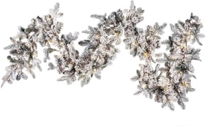 Weihnachtsgirlande weiss mit LED-Beleuchtung Schnee bedeckt 180 cm SUNDO