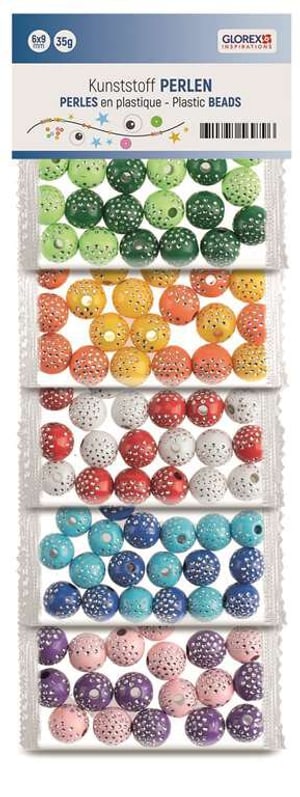 Perline di plastica, multic.Perline di plastica, multic. con puntini, 10mm 5 colori 50g