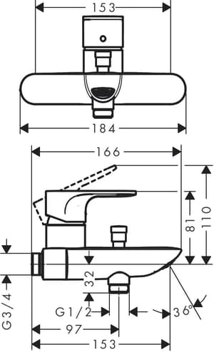 Rebris E Miscelatore monocomando vasca da esterno con interasse 15.3 cm