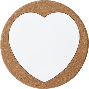 Dessous-de-plat en liège, dessous de poêle ou de casserole en liège avec cœur en porcelaine détachable à peindre, brun &amp; Blanc, ø 19 cm, cœur