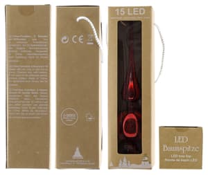 Punta per albero LED, vetro, rosso