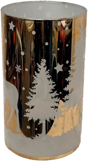 Windlicht Hirsch im Wald Gold-Weiss, Glas, 12x20 cm (DxH)