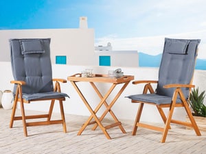 Set di 2 sedie da giardino in legno di acacia con cuscini blu JAVA