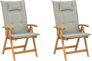 Set di 2 sedie da giardino in legno di acacia con cuscini grigio beige JAVA